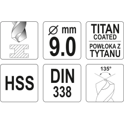 WIERTŁO DO METALU HSS-TiN 9 MM YT-44660 YATO