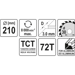 Piła tarczowa do aluminium 210x30x72 mm YT-6093 YATO
