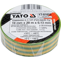 Taśma elektroizolacyjna 19mmx20mx0,13mm, żółto-zielona YT-81655 YATO