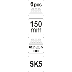 Nożyk z ostrzem trapezowym + ostrza zapasowe 61x33 mm YT-7534 YATO