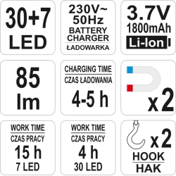 Lampa warsztatowa 30+7 led YT-08505 YATO