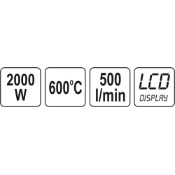 Opalarka 2000w 70~600°c akcesoria, wyświetlacz lcd / YT-82293 / YATO