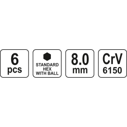 Klucz imbusowy z kulistą końcówką 8.0 mm, 6 szt YT-5793 YATO