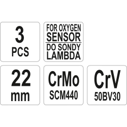 Klucze nasadowe do sondy lambda 22 mm, kpl. 3 szt. YT-1752 YATO