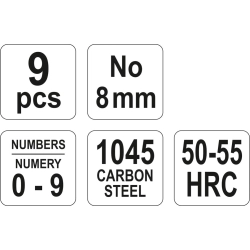 Znaczniki numeratory cyfrowe 8 mm, kpl. 9 szt. YT-6855 YATO