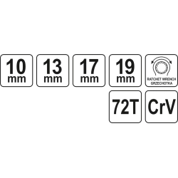 Klucz oczkowy z grzechotką, dwustronny: 10-13-17-19 mm / YT-4945 / YATO