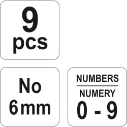 Znaczniki numeratory cyfrowe 6 mm, kpl. 9szt. YT-6854 YATO