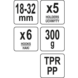 Wieszak na narzędzia 5 uchwytów 6 haczyków 89950 Flo