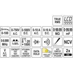 Miernik cyfrowy TRUE RMS z automatycznym i ręcznym zakresem LCD 9999 YT-73097 Yato