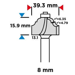 Frez kształtowy z łożyskiem, ozdobny, HM, 39.3 x 15.9 mm, trzpień 8 mm GRAPHITE 56H231