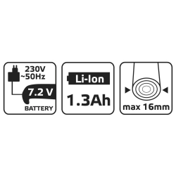 Sekator akumulatorowy 7.2V, Li-Ion/1.3Ah VERTO 52G300